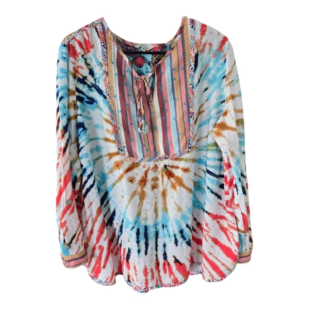 # John Mark 1X Multicolor Tie-Dye Blouse